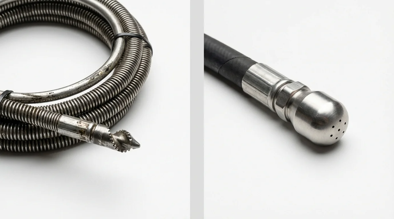 Drain snake cable and hydro jetting nozzle used for drain cleaning in Portageville, MO