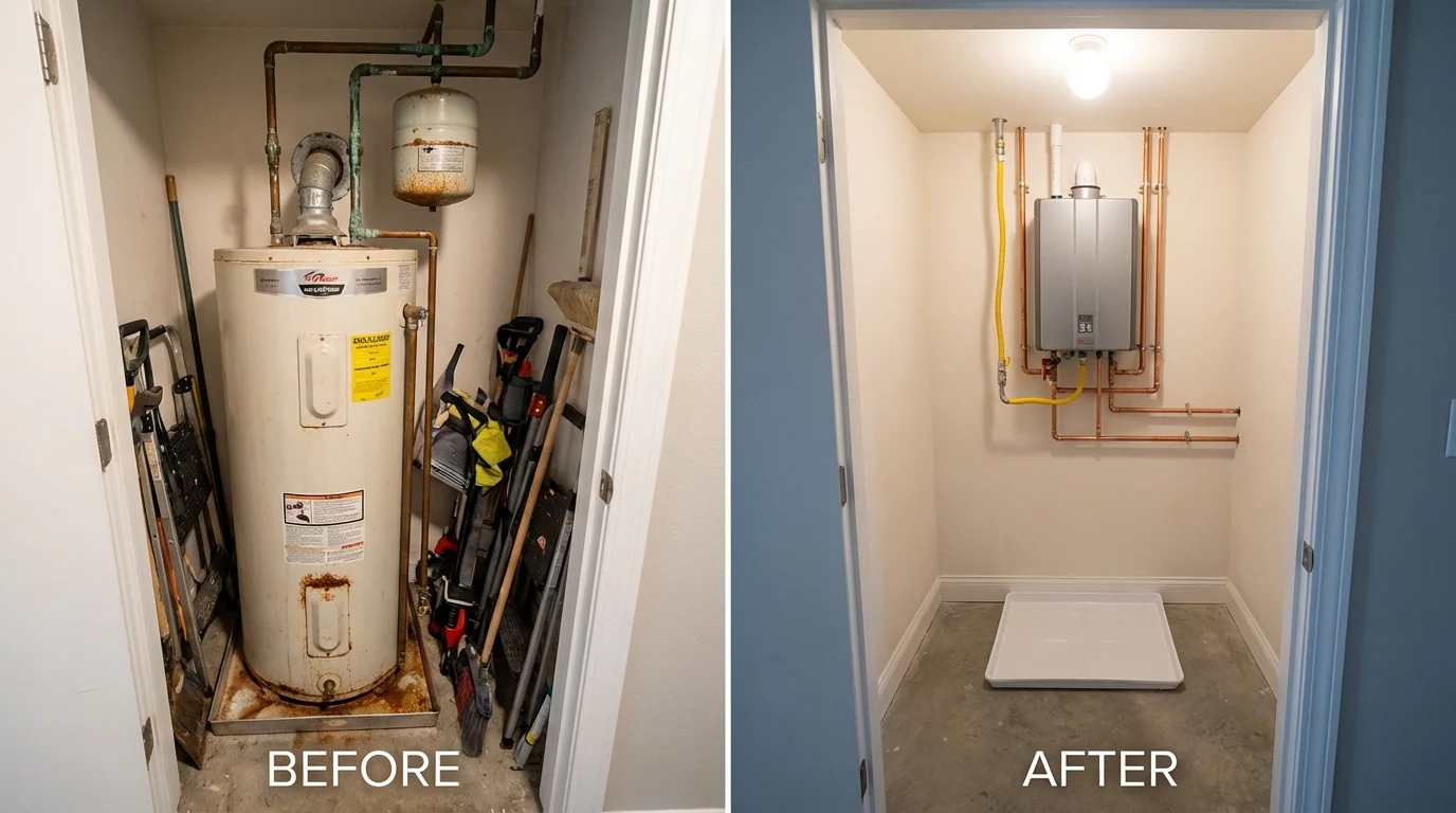 Tank water heater versus wall-mounted tankless unit comparison for Portageville, MO homeowners