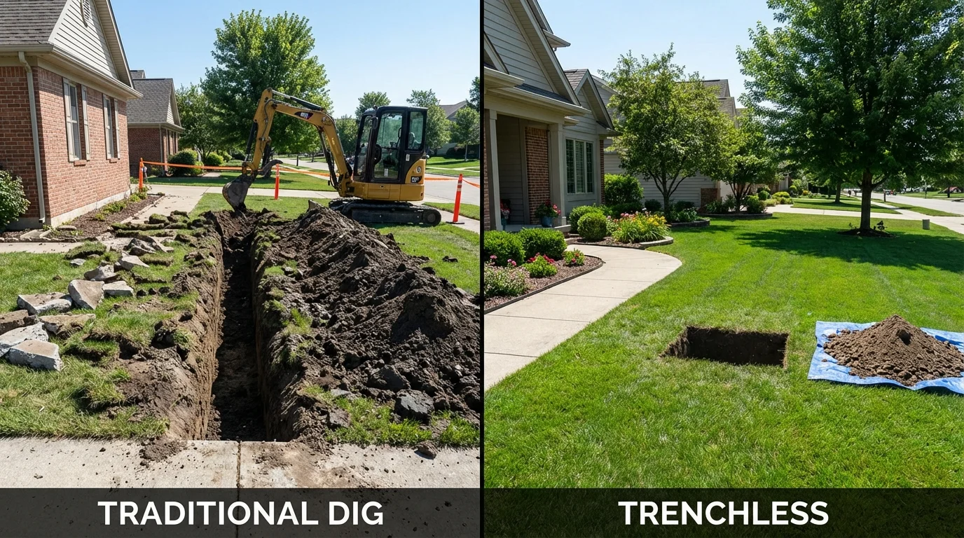 Trenchless sewer repair with minimal yard damage versus traditional excavation in Portageville, MO